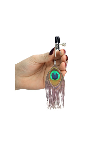 Bondage Fetish Nipple Clamp With Peacock Feather Trim - Зажимы для сосков с перышками